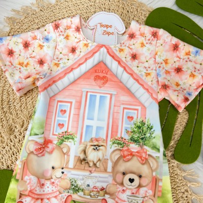 Vestido Cachorrinha com Ursinhas - Salmão